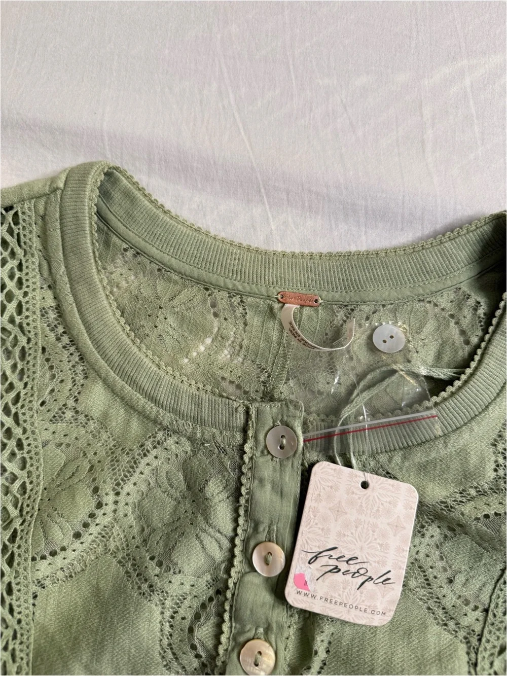 Light Green Lace-Panel Button Front Women’s Top
